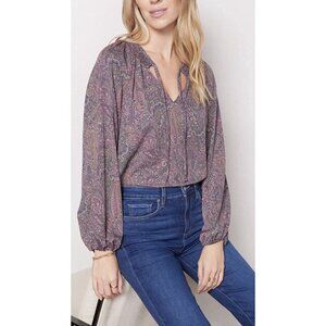 Evereve Paisley Blouse Large Long Sleeve Boho Floral Top Shirt Kira